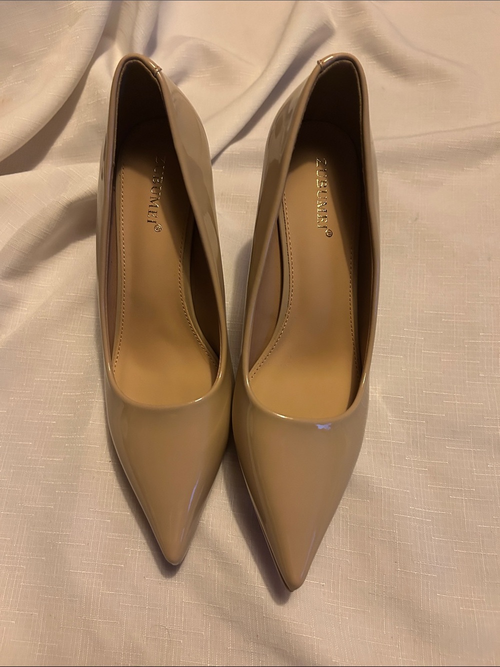 Neutral Patent Pointed-Toe Pumps - Women's Nude Heels